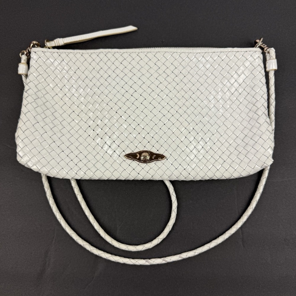 Elliott Lucca Handbag White Leather Intrecciato Weave Crossbody Artisan Boho